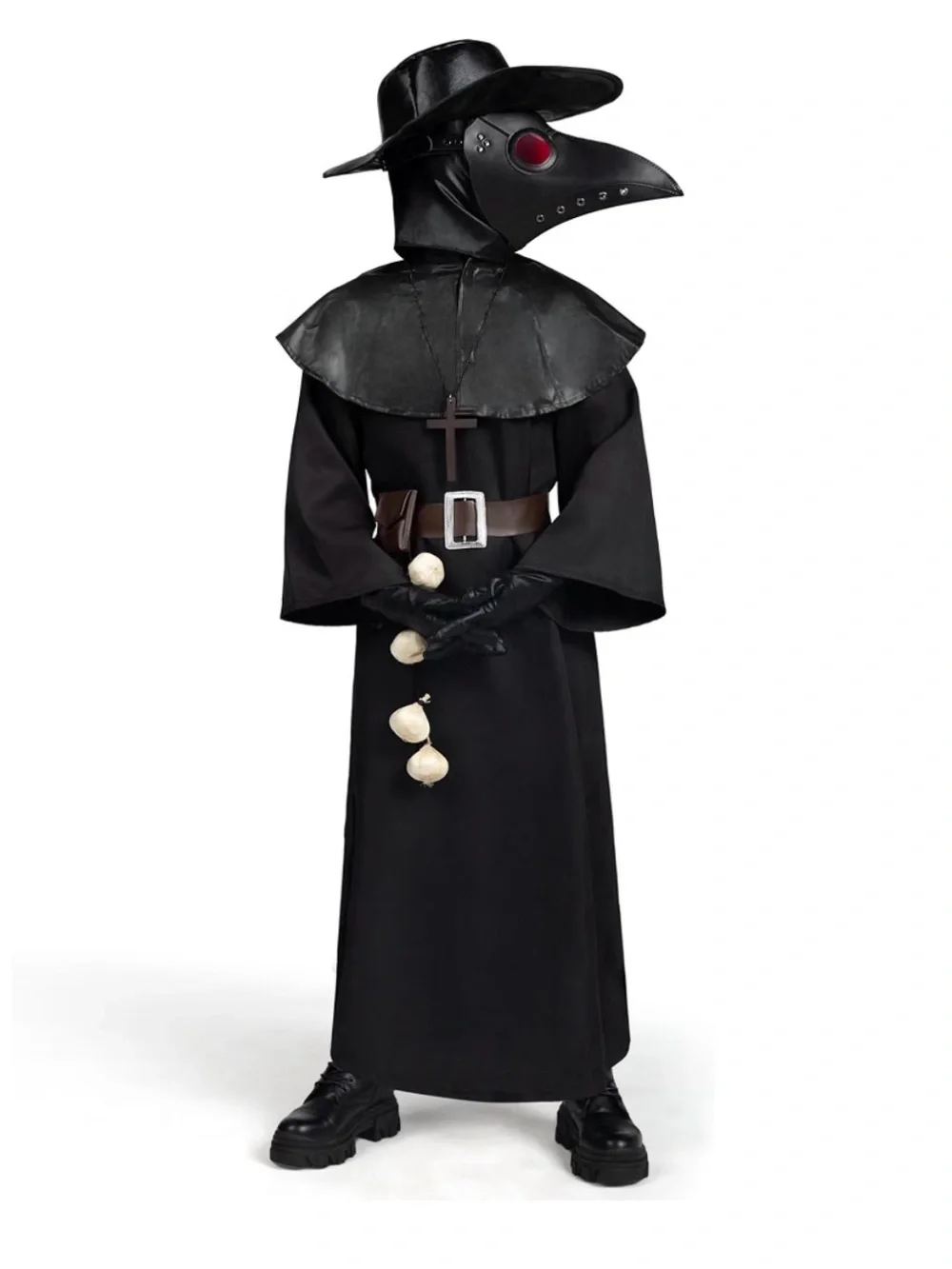 Kids Black Plague Doctor Costume with Hooded Beak Mask Size L (10/12)